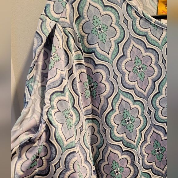 Ruby Rd short sleeve shift Tee dress. Size PXL. Blue Slate, White, Purple, Green - Picture 8 of 8